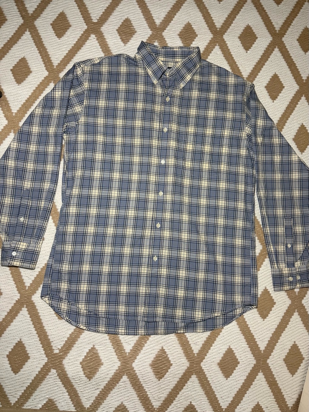 J. Crew Blue and Cream Plaid Casual Button-Down Shirt